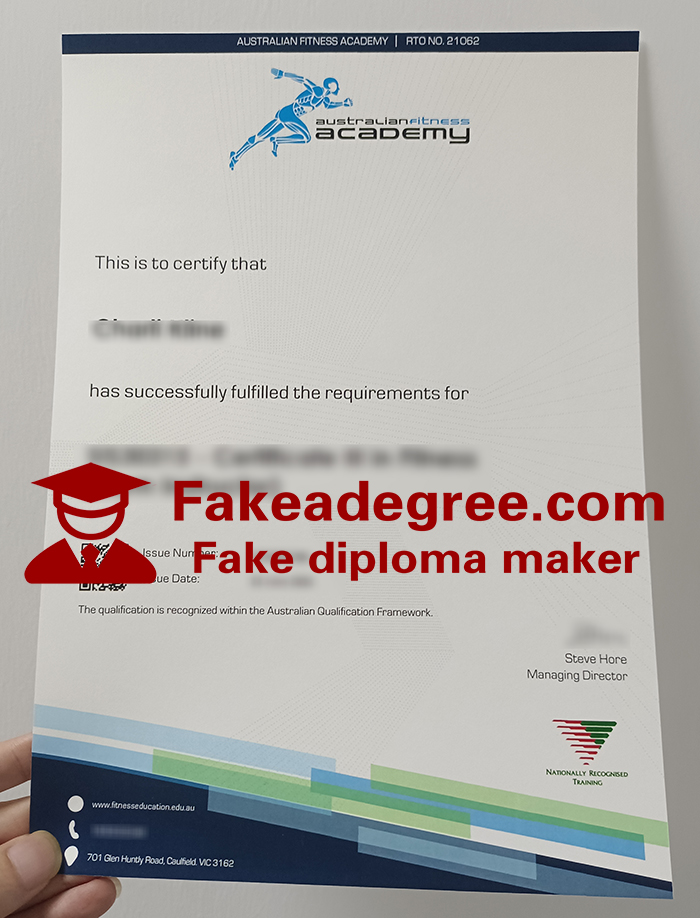 Australian Fitness Academy certificate