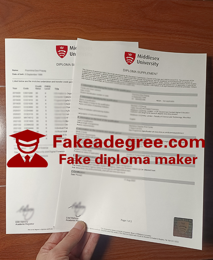 Middlesex University transcript