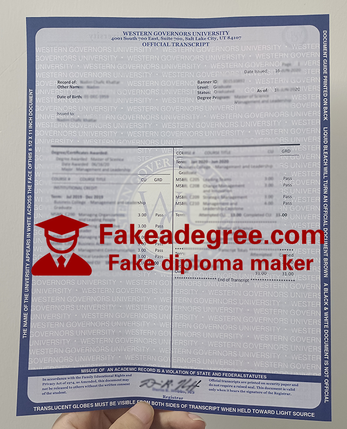 Western Governors University transcript