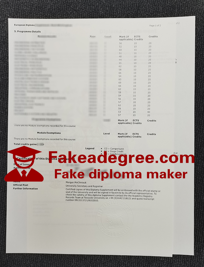 Teesside University transcript