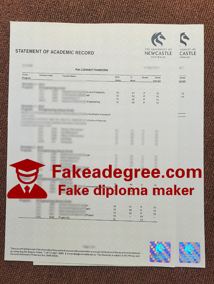 University of Newcastle transcript