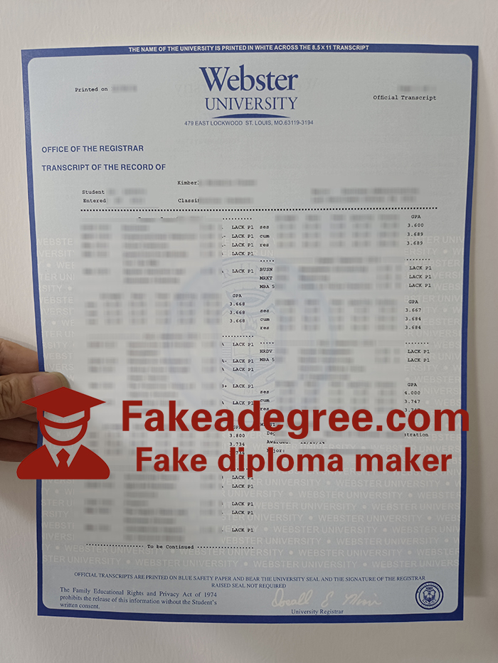 Webster University transcript