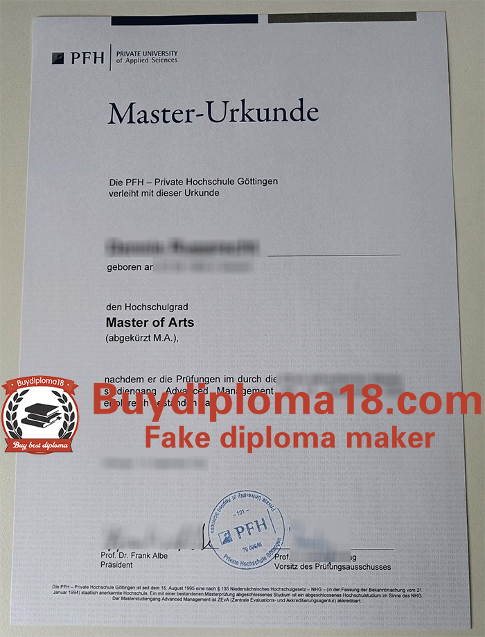 PFH Private Hochschule Göttingen Urkunde PFH Private Hochschule Göttingen Urkunde