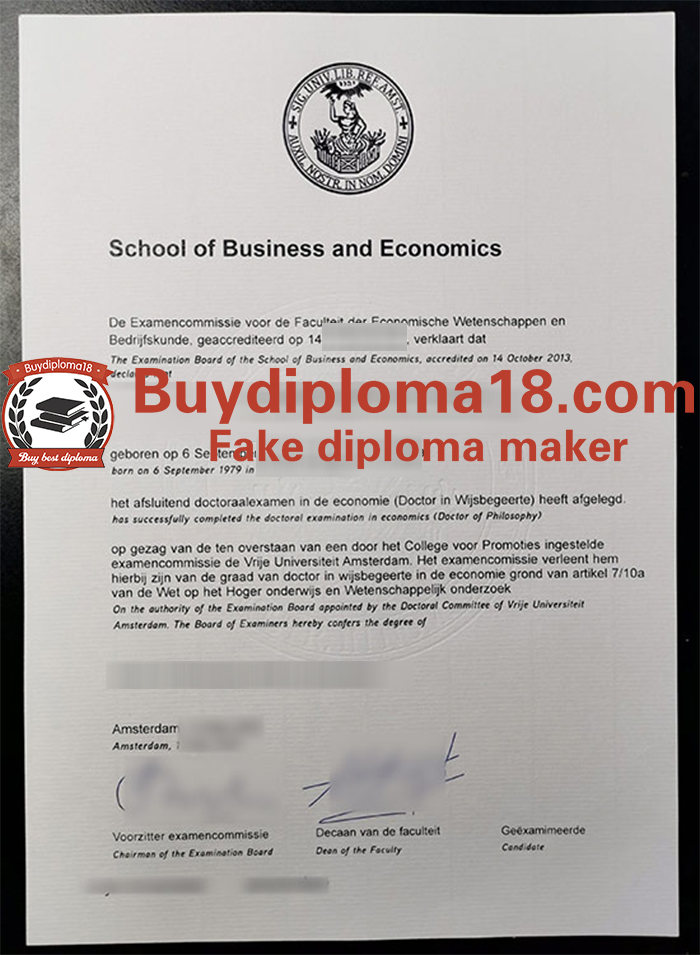 Vrije Universiteit Amsterdam diploma Vrije Universiteit Amsterdam diploma