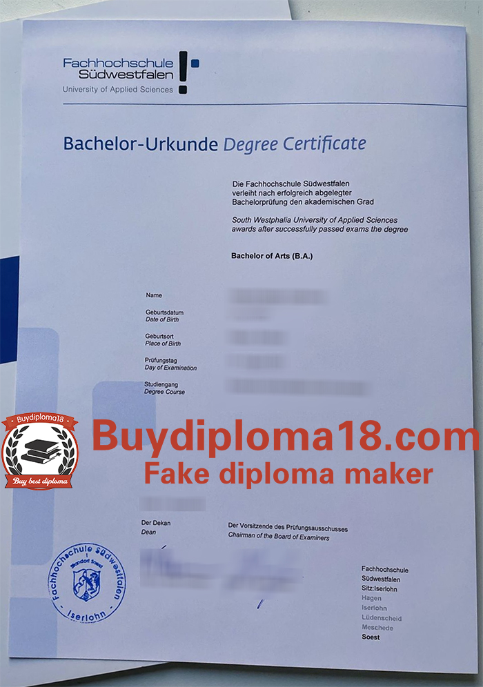 Fachhochschule Südwestfalen Urkunde Fachhochschule Südwestfalen Urkunde