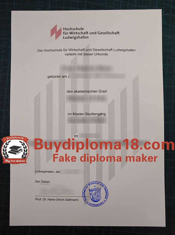 Hochschule für Wirtschaft und Gesellschaft Ludwigshafen Urkunde
