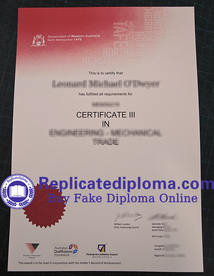 North Metropolitan TAFE certificate