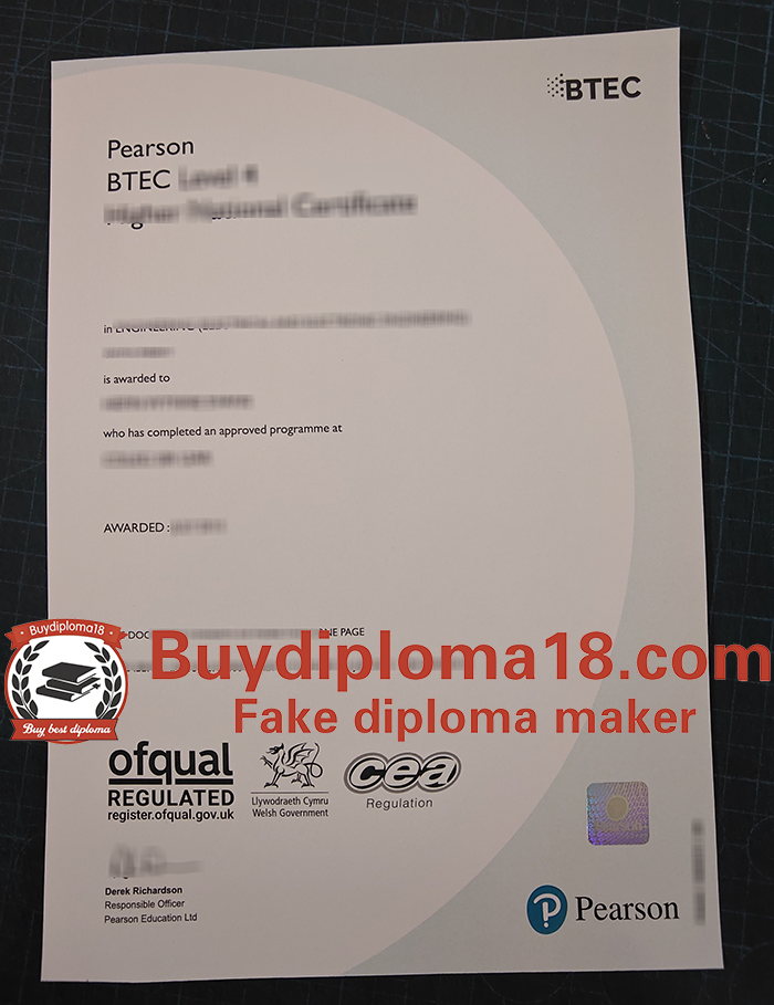Pearson BTEC certificate